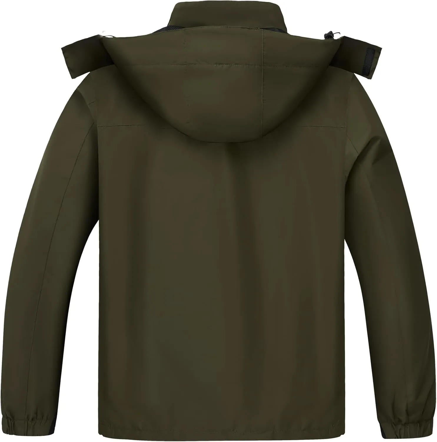 ELLSWOS Men's Waterproof Raincoat Lightweight Rain Jacket with Detachable Hood Softshell Windbreakerl for Hiking Travel