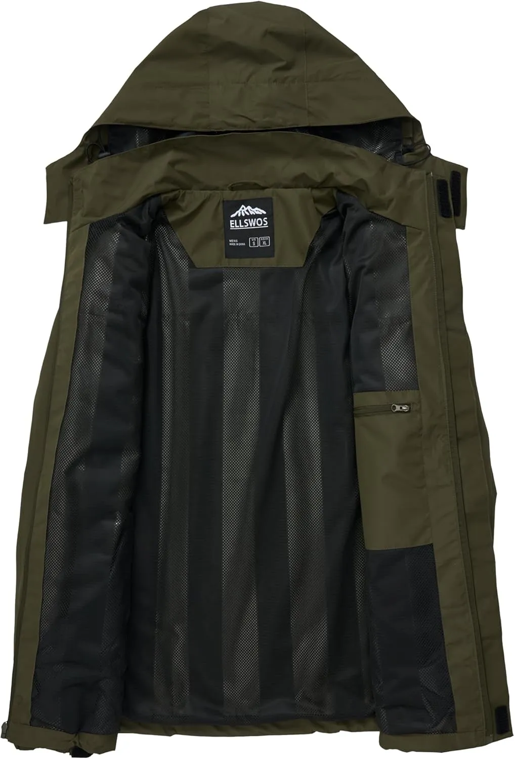 ELLSWOS Men's Waterproof Raincoat Lightweight Rain Jacket with Detachable Hood Softshell Windbreakerl for Hiking Travel