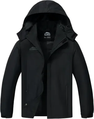 ELLSWOS Men's Waterproof Raincoat Lightweight Rain Jacket with Detachable Hood Softshell Windbreakerl for Hiking Travel