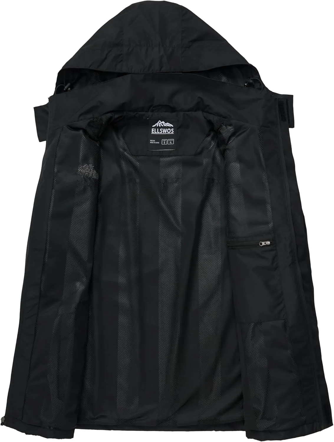 ELLSWOS Men's Waterproof Raincoat Lightweight Rain Jacket with Detachable Hood Softshell Windbreakerl for Hiking Travel