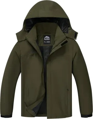 ELLSWOS Men's Waterproof Raincoat Lightweight Rain Jacket with Detachable Hood Softshell Windbreakerl for Hiking Travel