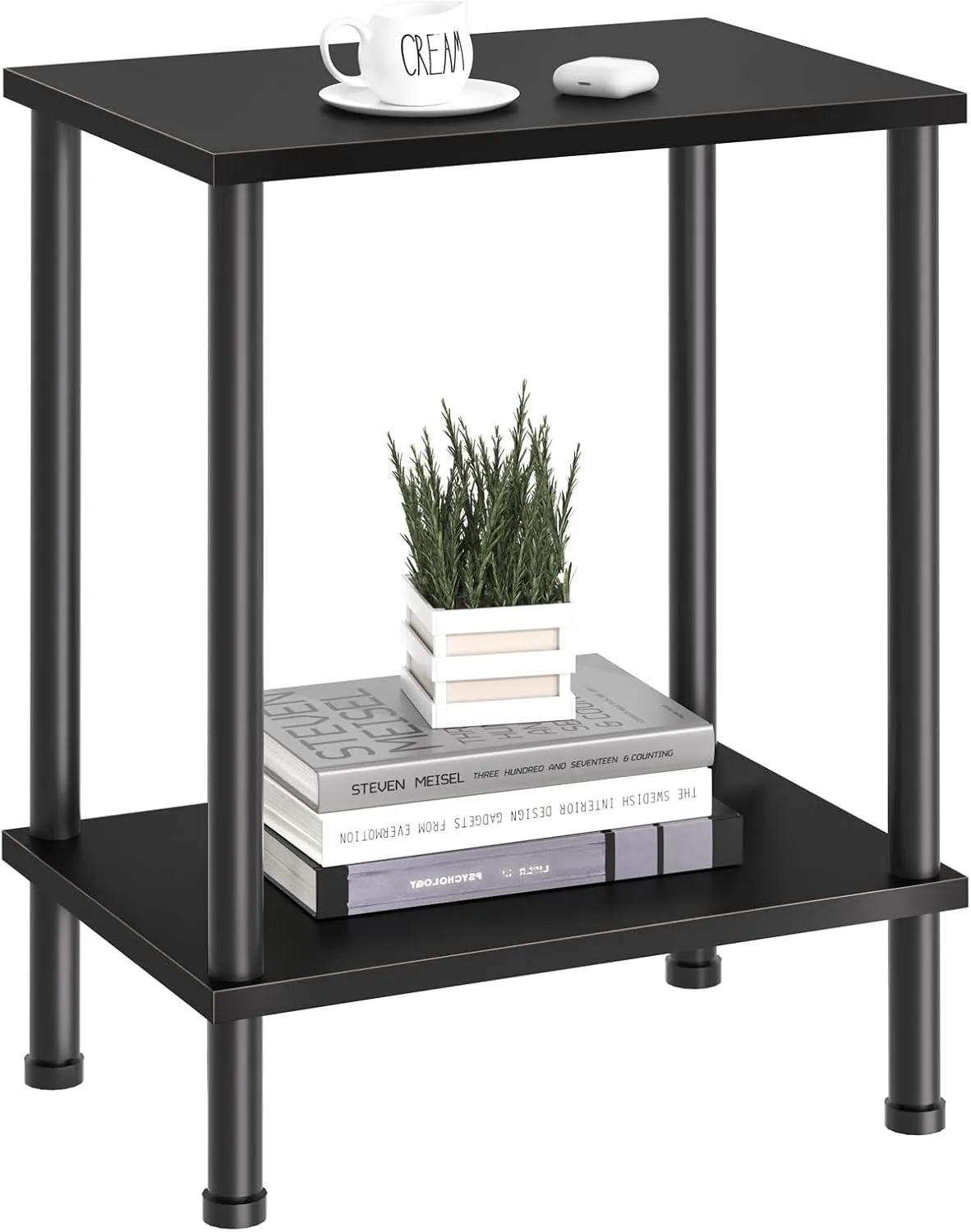 End Table,Small Side Table,2-Tier Nightstand with Storage Shelf,Sofa Bedside Table for Small Spaces in Living Room,Bedroom, Office,Stable Frame,Easy Assembly,Black