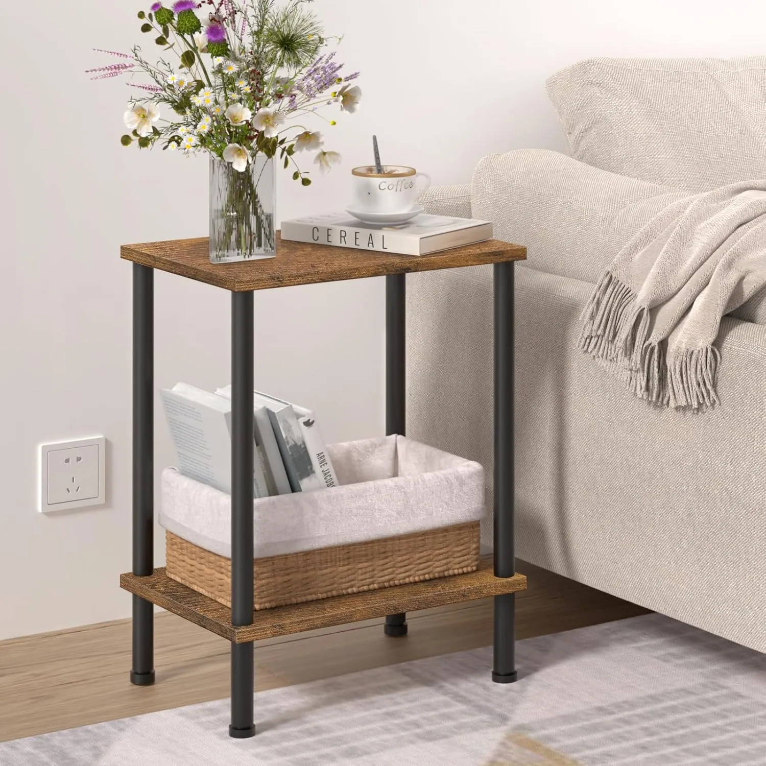 End Table,Small Side Table,2-Tier Nightstand with Storage Shelf,Sofa Bedside Table for Small Spaces in Living Room,Bedroom, Office,Stable Frame,Easy Assembly,Rustic Brown