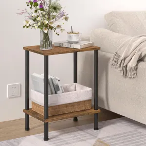 End Table,Small Side Table,2-Tier Nightstand with Storage Shelf,Sofa Bedside Table for Small Spaces in Living Room,Bedroom, Office,Stable Frame,Easy Assembly,Rustic Brown