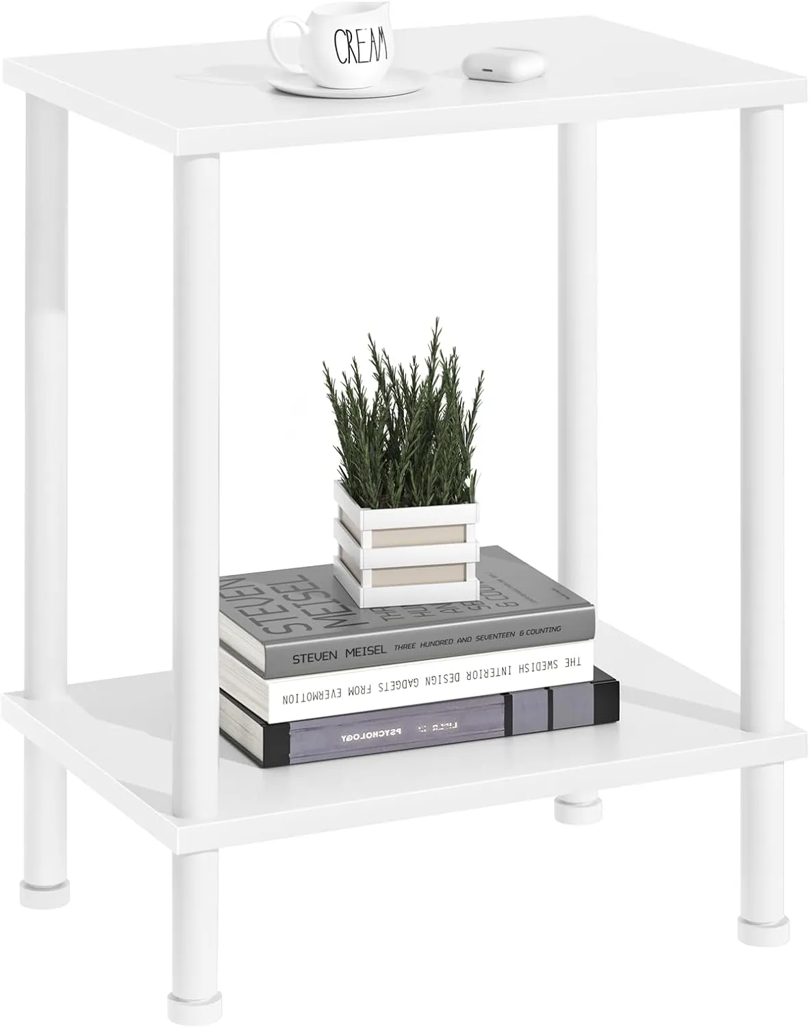 End Table,Small Side Table,2-Tier Nightstand with Storage Shelf,Sofa Bedside Table for Small Spaces in Living Room,Bedroom, Office,Stable Frame,Easy Assembly,White