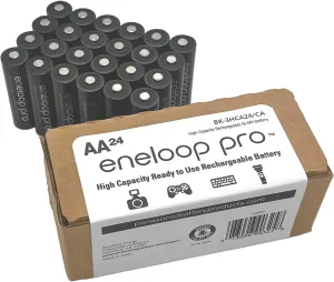Eneloop Panasonic BK-3HCA24/CA Pro AA High-Capacity Ni-MH Pre-Charged Rechargeable Batteries, 24-Battery Pack