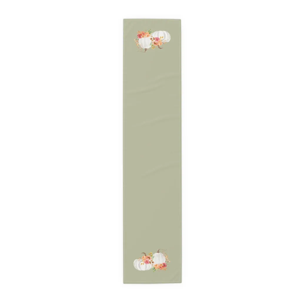 Eucalyptus Table Runner - White Pumpkins Watercolor Arrangement