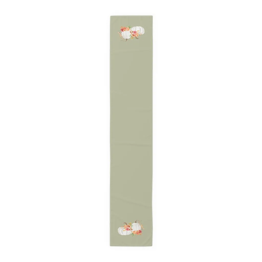 Eucalyptus Table Runner - White Pumpkins Watercolor Arrangement