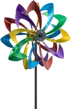 Evergreen 75" Colorful Wind Spinner | Heavy Duty Powder Coated Metal Outdoor Twirler | Flower Kinetic Solar | Ground Stake Included | Decoration for Outside Yard and Garden