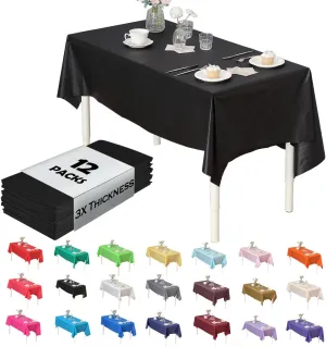 Evershine (12-Pack Heavy Duty Plastic Table Covers Tablecloth (Reusable) (Rectangle 54" X 108", Black)
