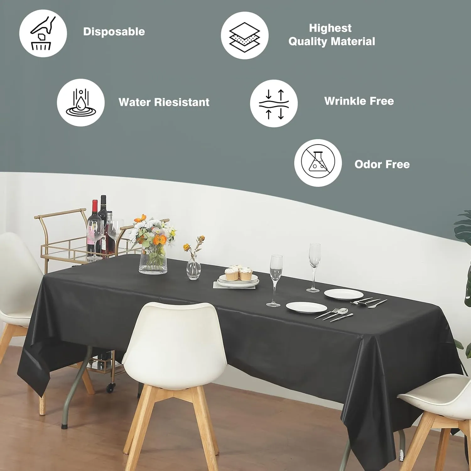 Evershine (12-Pack Heavy Duty Plastic Table Covers Tablecloth (Reusable) (Rectangle 54" X 108", Black)