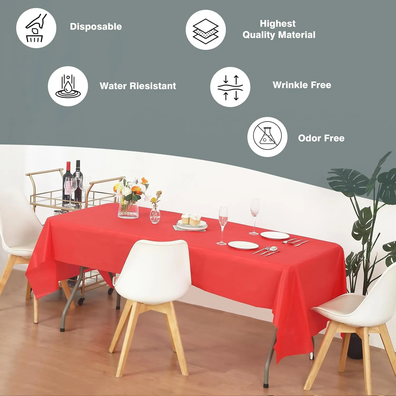 Evershine (12-Pack Heavy Duty Plastic Table Covers Tablecloth (Reusable) (Rectangle 54" X 108", Red)