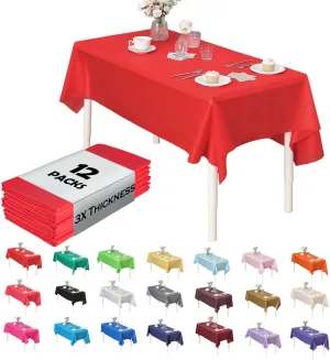 Evershine (12-Pack Heavy Duty Plastic Table Covers Tablecloth (Reusable) (Rectangle 54" X 108", Red)