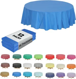 Evershine (12-Pack Heavy Duty Plastic Table Covers Tablecloth (Reusable) (Round 84", Royal Blue)