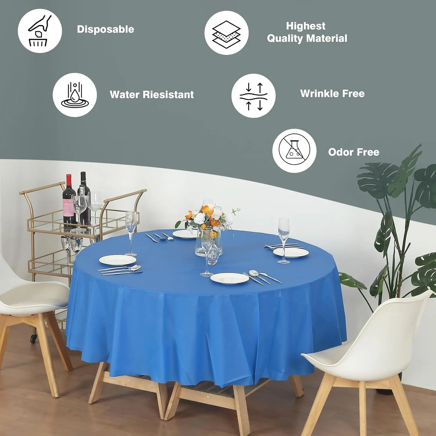 Evershine (12-Pack Heavy Duty Plastic Table Covers Tablecloth (Reusable) (Round 84", Royal Blue)