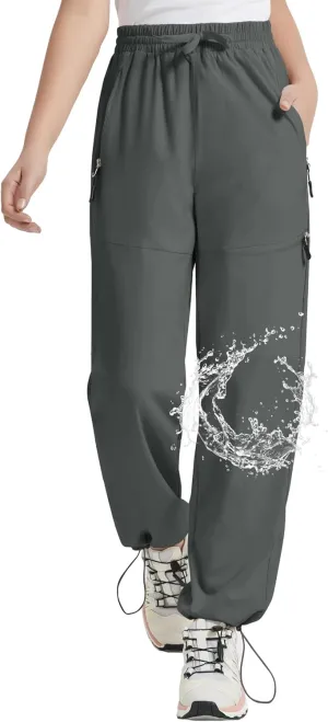 EXARUS Girls Joggers Hiking Pants Water Resistant Kids Athletic Quick Dry Lightweight Zip Pockets High Waisted 6-14Y