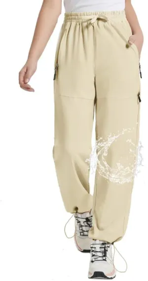 EXARUS Girls Joggers Hiking Pants Water Resistant Kids Athletic Quick Dry Lightweight Zip Pockets High Waisted 6-14Y