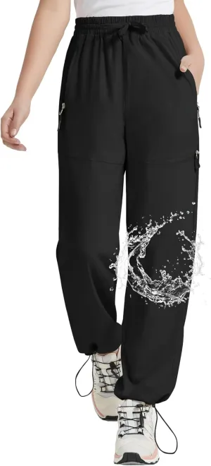 EXARUS Girls Joggers Hiking Pants Water Resistant Kids Athletic Quick Dry Lightweight Zip Pockets High Waisted 6-14Y