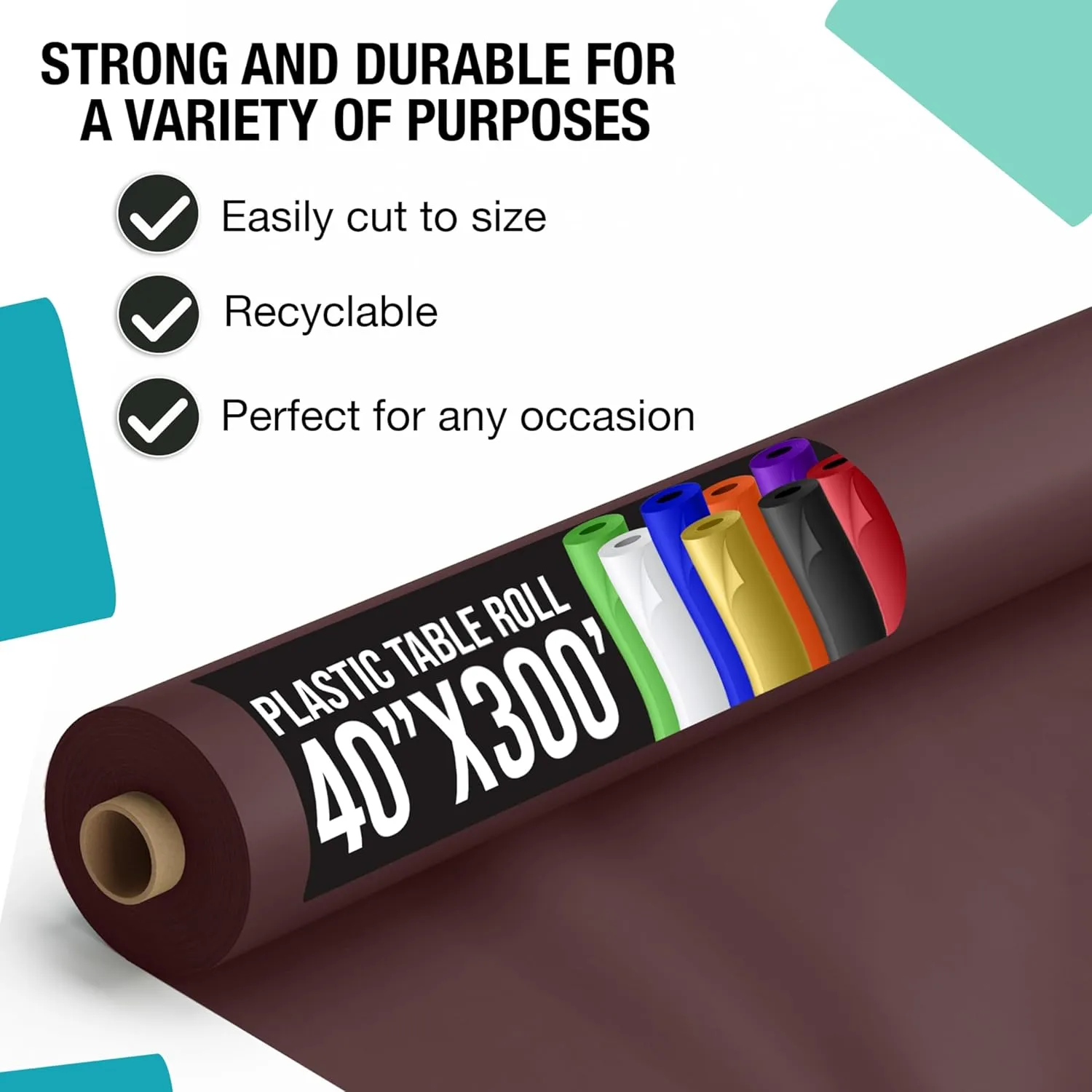 Exquisite Brown Plastic Rectangular Tablecloth Roll, 40'' x 300' - Premium Quality Disposable Banquet Table Covers, Ideal for Parties & Events