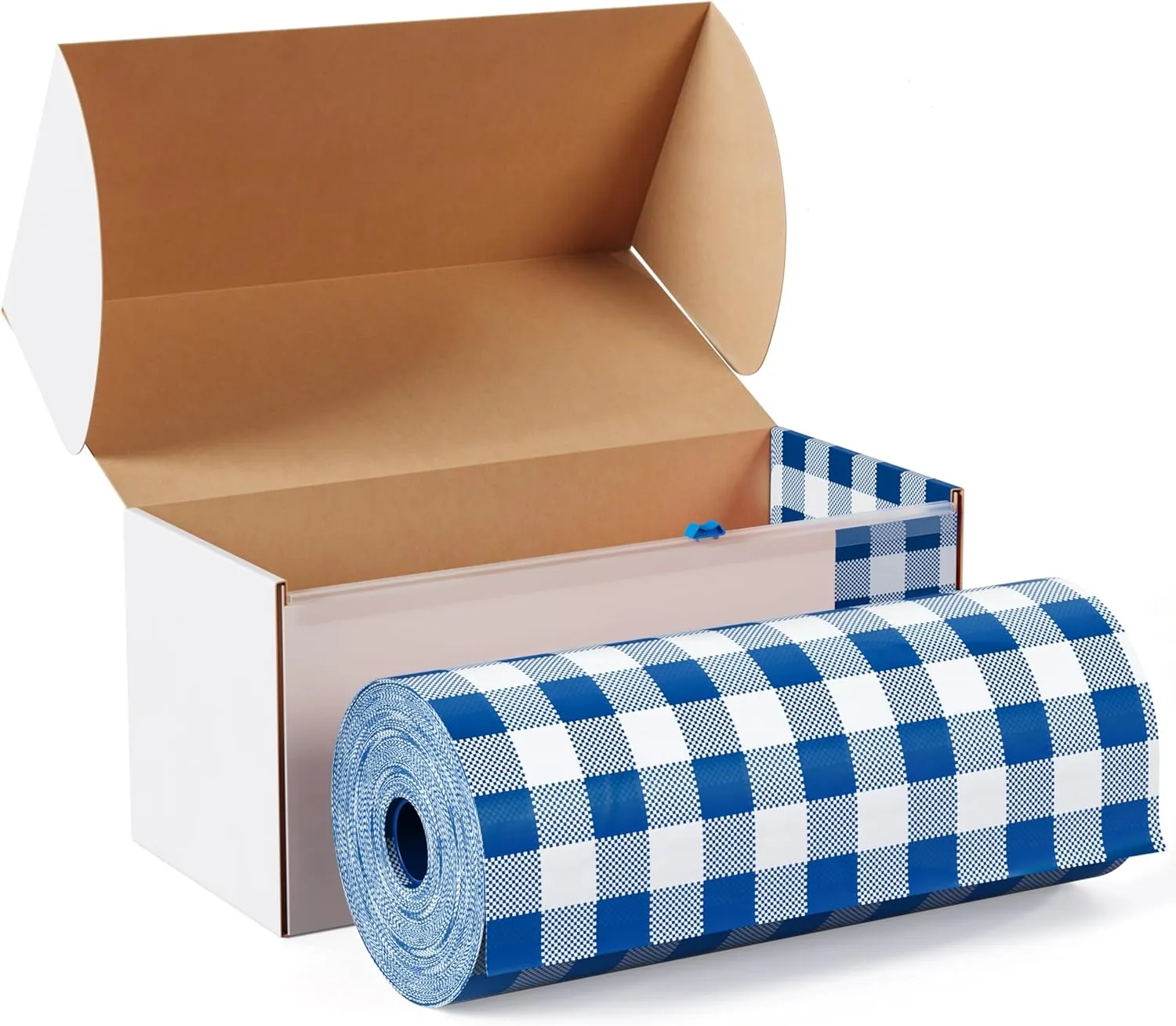 Exquisite Party Solids 54 Inch X 300 Feet Blue Gingham Plastic Table Cover Roll in A Cut - to - Size Box with Convenient Slide Cutter. Cuts Up to 36 Rectangle 8 Feet Plastic Disposable Tablecloths