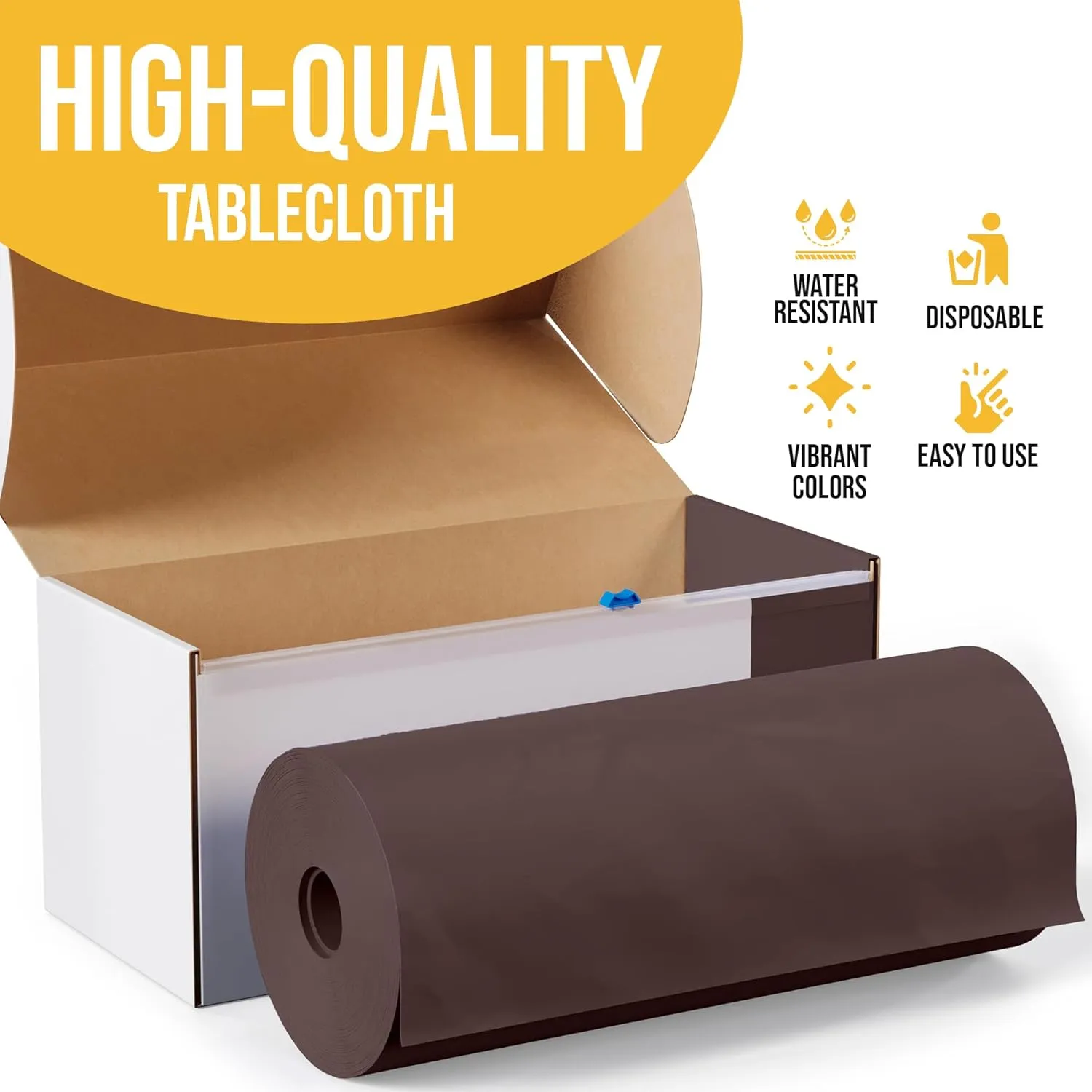 Exquisite Party Solids 54 Inch X 300 Feet Brown Plastic Table Cover Roll in A Cut - to - Size Box with Convenient Slide Cutter. Cuts Up to 36 Rectangle 8 Feet Plastic Disposable Tablecloths