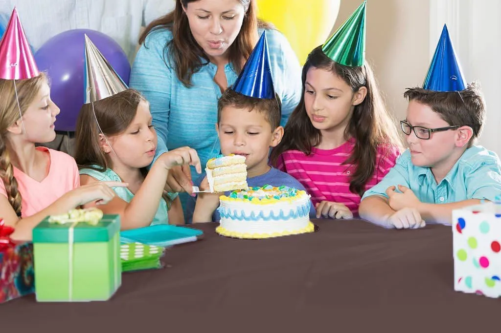 Exquisite Party Solids 54 Inch X 300 Feet Brown Plastic Table Cover Roll in A Cut - to - Size Box with Convenient Slide Cutter. Cuts Up to 36 Rectangle 8 Feet Plastic Disposable Tablecloths