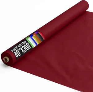 Exquisite Party Solids Burgundy Plastic Table Cover Roll 40" X 300' Table Cloth Plastic Cover Roll - Premium Quality Thick 0.5 MIL Banquet Rolls - Disposable Tablecloth Rolls