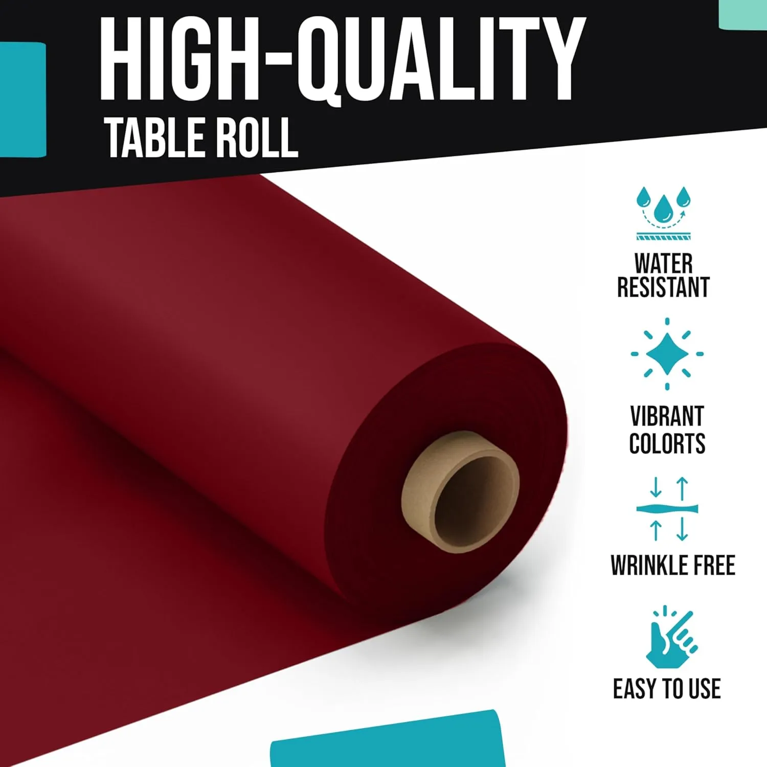 Exquisite Party Solids Burgundy Plastic Table Cover Roll 40" X 300' Table Cloth Plastic Cover Roll - Premium Quality Thick 0.5 MIL Banquet Rolls - Disposable Tablecloth Rolls