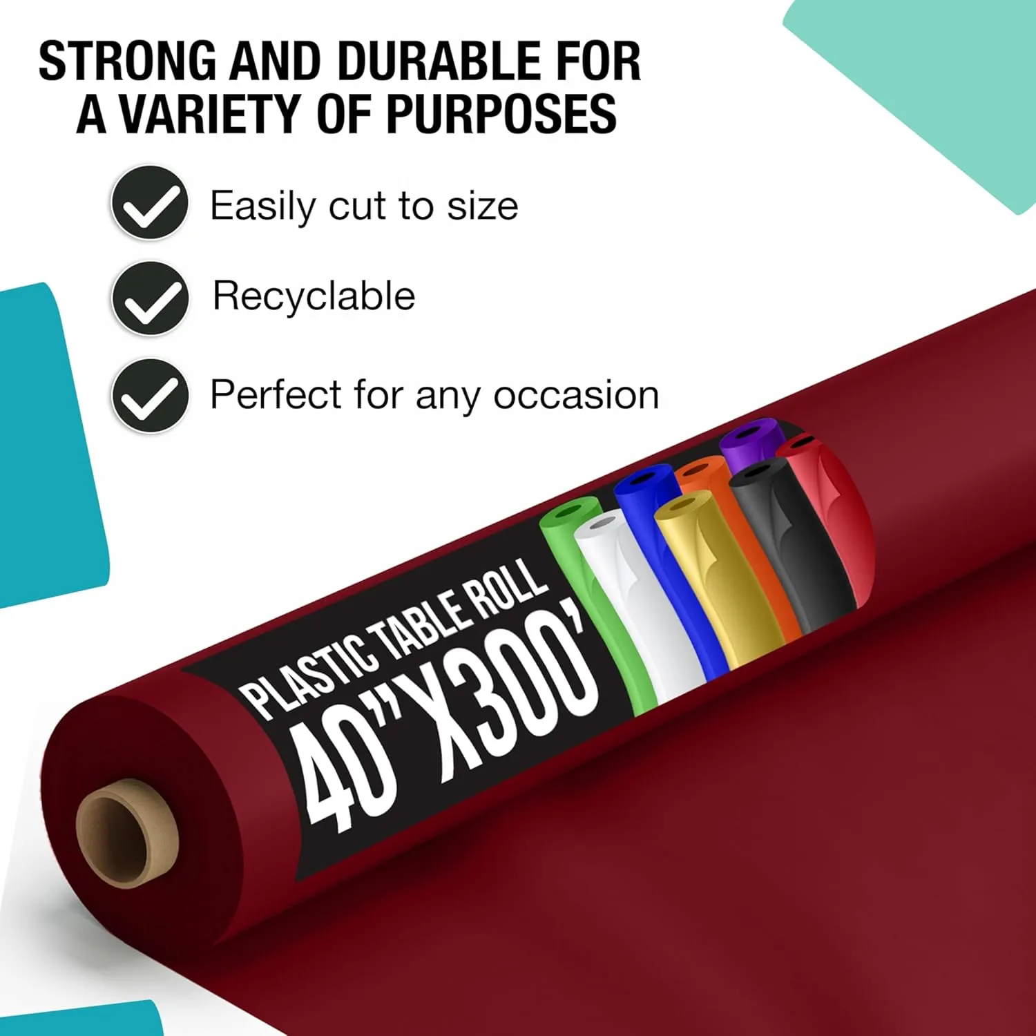 Exquisite Party Solids Burgundy Plastic Table Cover Roll 40" X 300' Table Cloth Plastic Cover Roll - Premium Quality Thick 0.5 MIL Banquet Rolls - Disposable Tablecloth Rolls