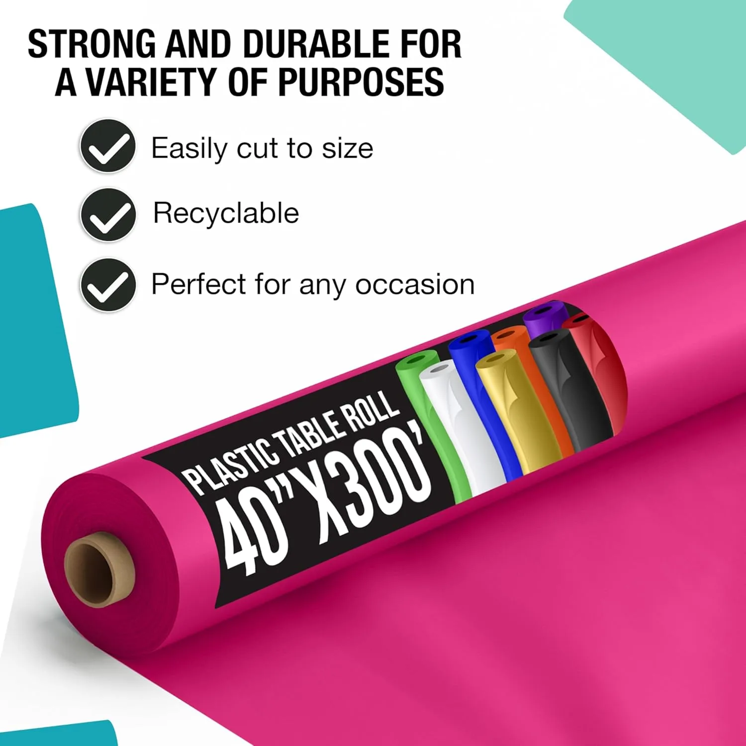 Exquisite Party Solids Cerise Plastic Table Cover Roll 40" X 300' Table Cloth Plastic Cover Roll - Premium Quality Thick 0.5 MIL Banquet Rolls - Disposable Tablecloth Rolls
