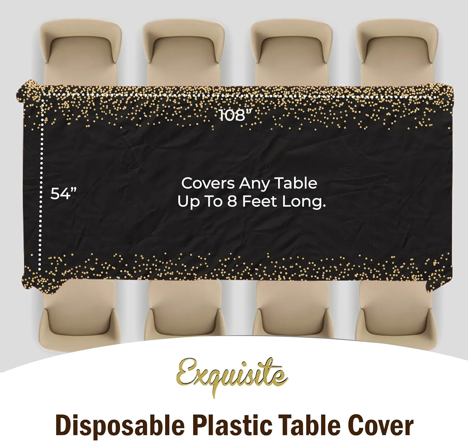 Exquisite Party Solids White and Gold Tablecloth 12-Pack New Years Plastic Tablecloth Black and Gold Dot 54in. X 108in. Rectangle Table Cover Black and Gold Party Decorations