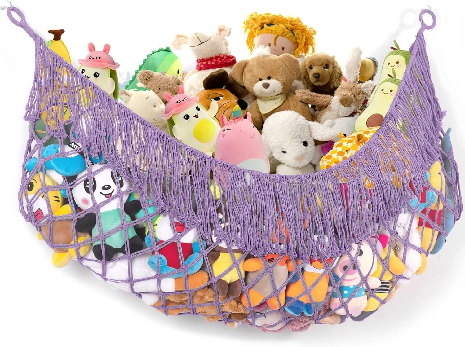 Extra Large Stuffed Animal Net Hammock - [56'' Long/Handwoven Macrame/Lavender] Toy Hammock Storage for Flat Wall, Hardware Included
