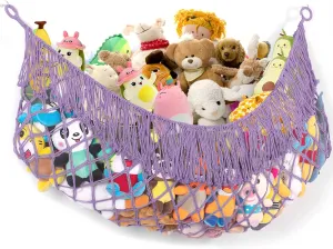 Extra Large Stuffed Animal Net Hammock - [56'' Long/Handwoven Macrame/Lavender] Toy Hammock Storage for Flat Wall, Hardware Included