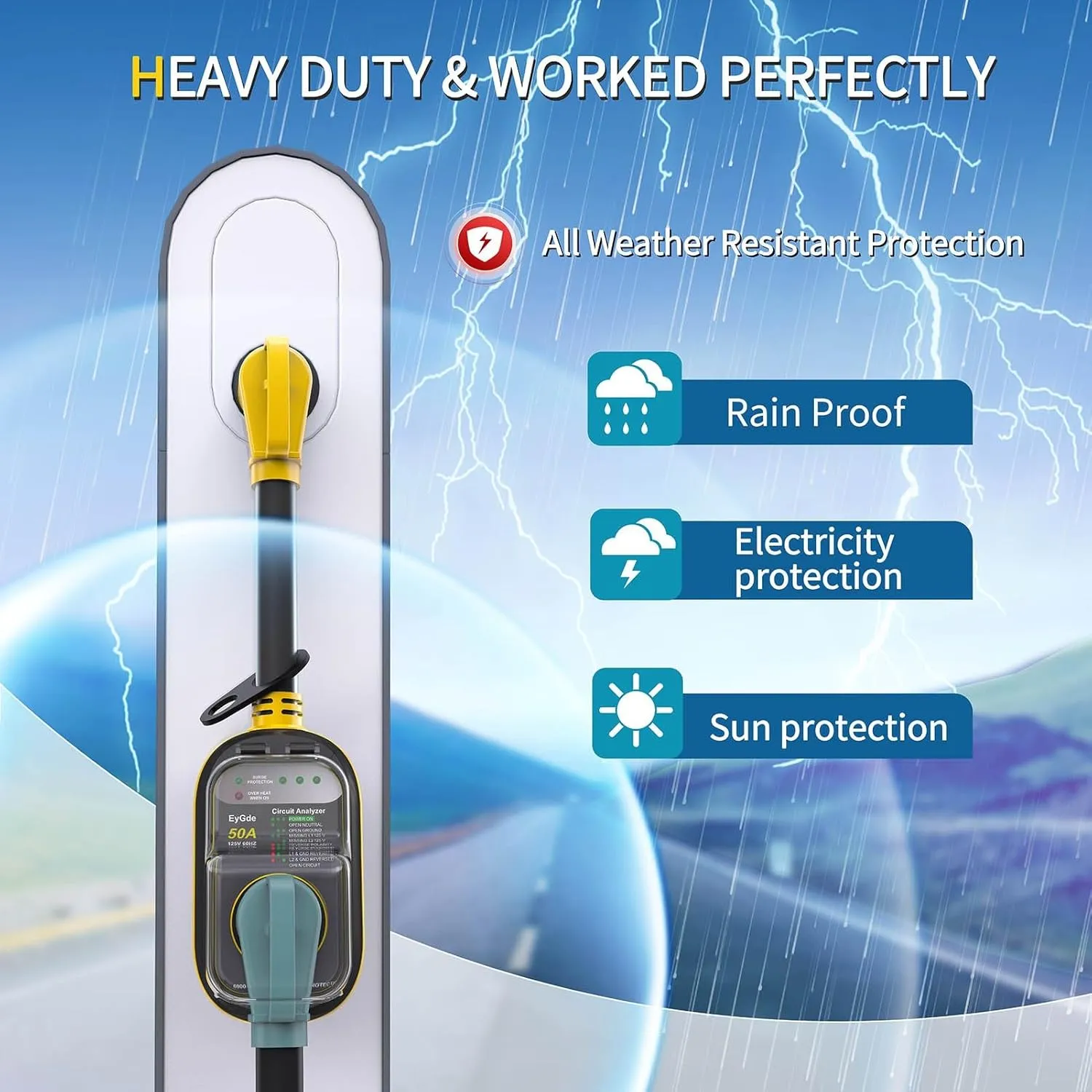 EyGde RV Surge Protector 50 Amp Waterproof - 50A RV Analyzer Voltage Protection Power Guard for Camper Travel Trailer, Yellow