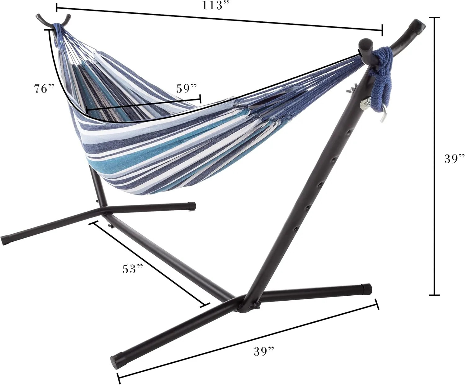 Fabric Hammock with Stand Included - Portable Hammock with Carry Bag and Powder-Coated Steel Frame for Travel or Backyard by Pure Garden (Blue Stripe)