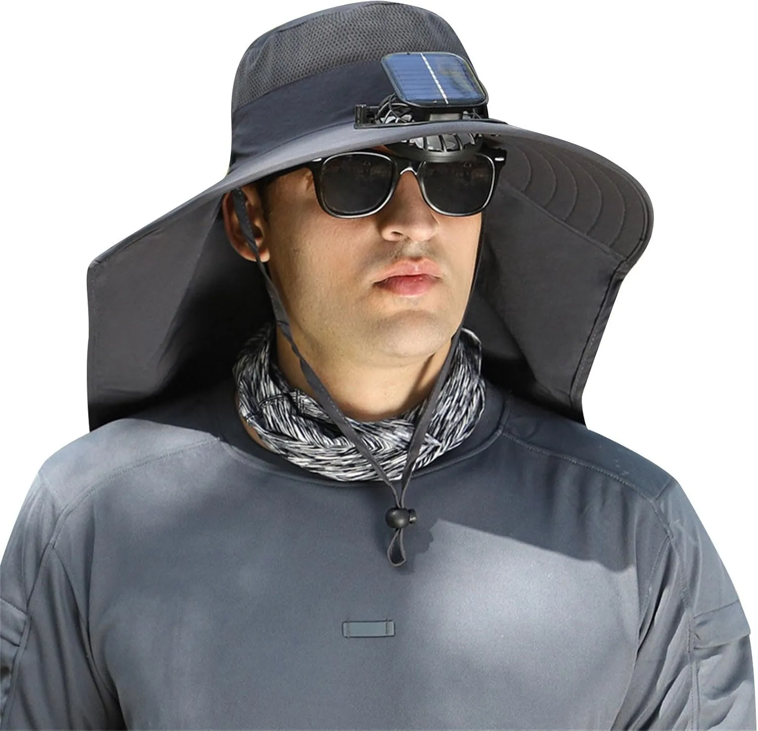 Fan Hat, Fishing Hat, Large Shawl Neck Protector, Big Wind Solar Rechargeable Fan, Suitable for Outdoor Fisherman