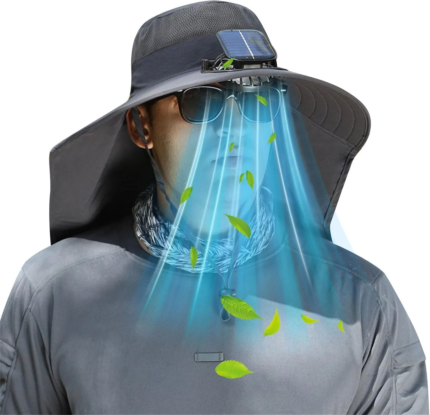 Fan Hat, Fishing Hat, Large Shawl Neck Protector, Big Wind Solar Rechargeable Fan, Suitable for Outdoor Fisherman