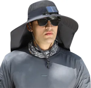 Fan Hat, Fishing Hat, Large Shawl Neck Protector, Big Wind Solar Rechargeable Fan, Suitable for Outdoor Fisherman