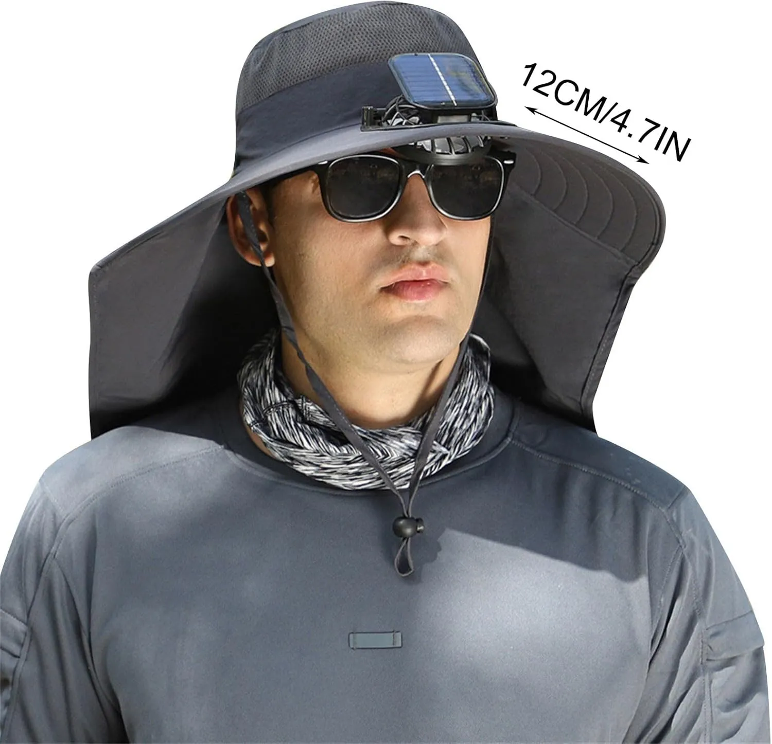 Fan Hat, Fishing Hat, Large Shawl Neck Protector, Big Wind Solar Rechargeable Fan, Suitable for Outdoor Fisherman