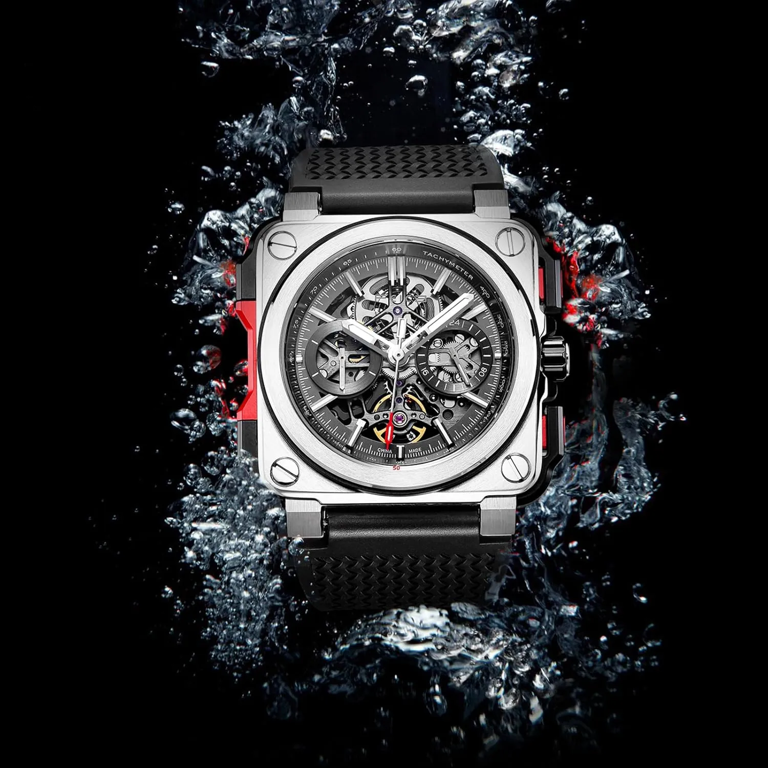 FEICE FM507 Men’s Automatic Skeleton Watch Mechanica Mens Wristwatch Square Sport Luminous Watches 10ATM Waterproof Watches