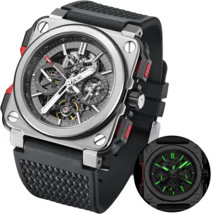 FEICE FM507 Men’s Automatic Skeleton Watch Mechanica Mens Wristwatch Square Sport Luminous Watches 10ATM Waterproof Watches