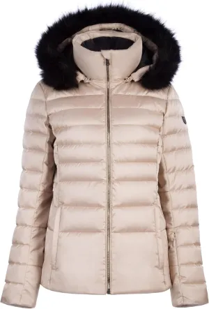 Fera Women's waterproof mid-length Primaloft/Down insulated Julia ski jacket with detachable hood and removable faux-fur trim