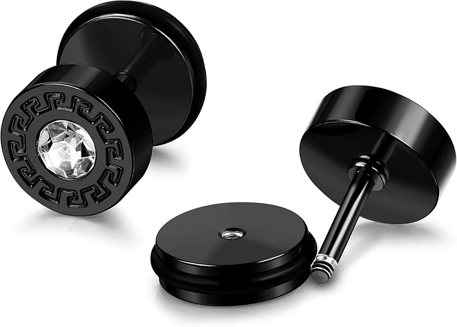 FIBO STEEL 3-4 Pairs Stainless Steel Mens Stud Earrings for Men Women Ear Piercing Plugs Tunnel