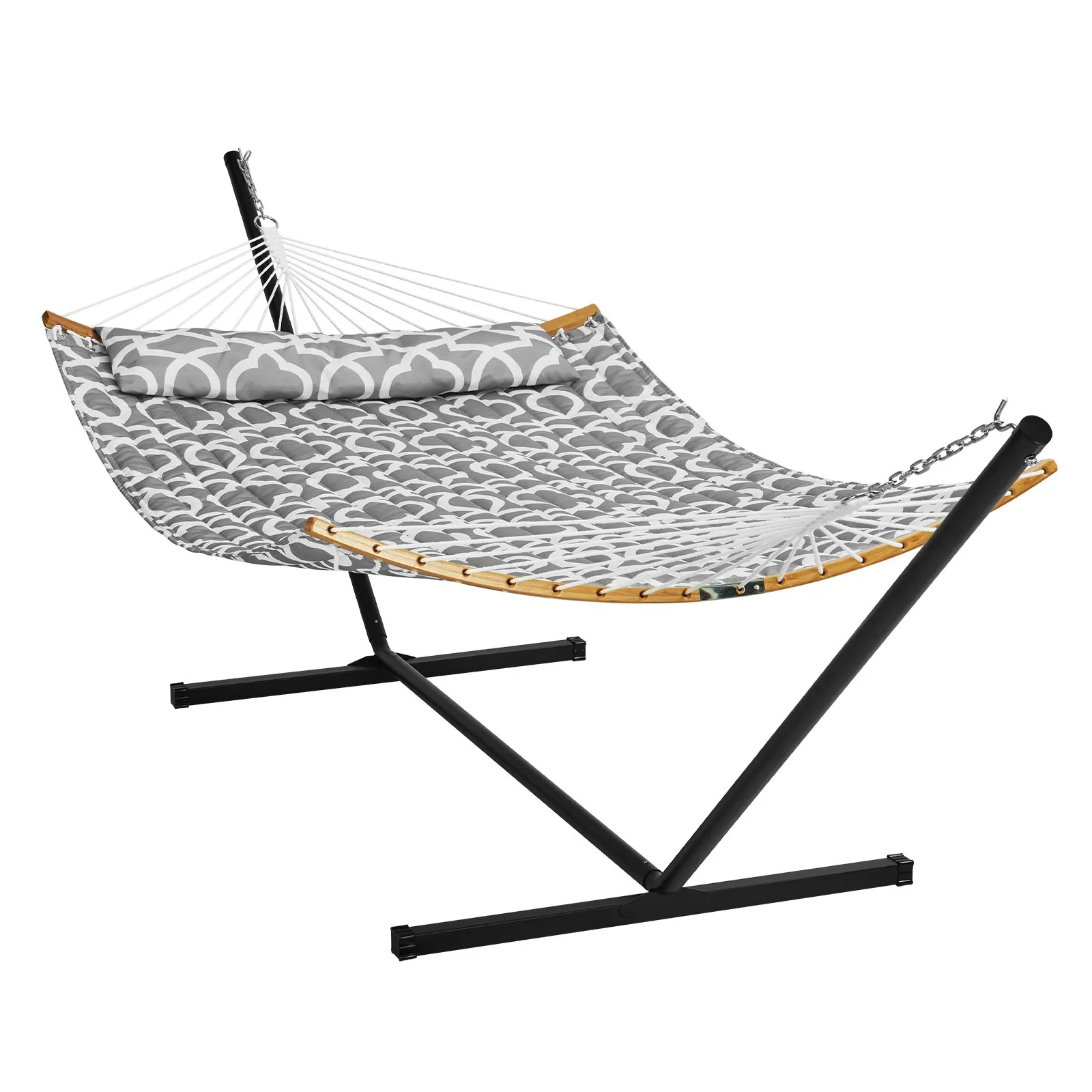 (FINAL PRICES ARE LOWER ON OUR SITE!) VEVOR Two Person Hammock with Stand Included, Double Hammock with Curved Spreader Bar and Detachable Pillow and Portable Carrying Bag, Perfect for Outdoor Freestanding Hammock, 480lb Capacity
