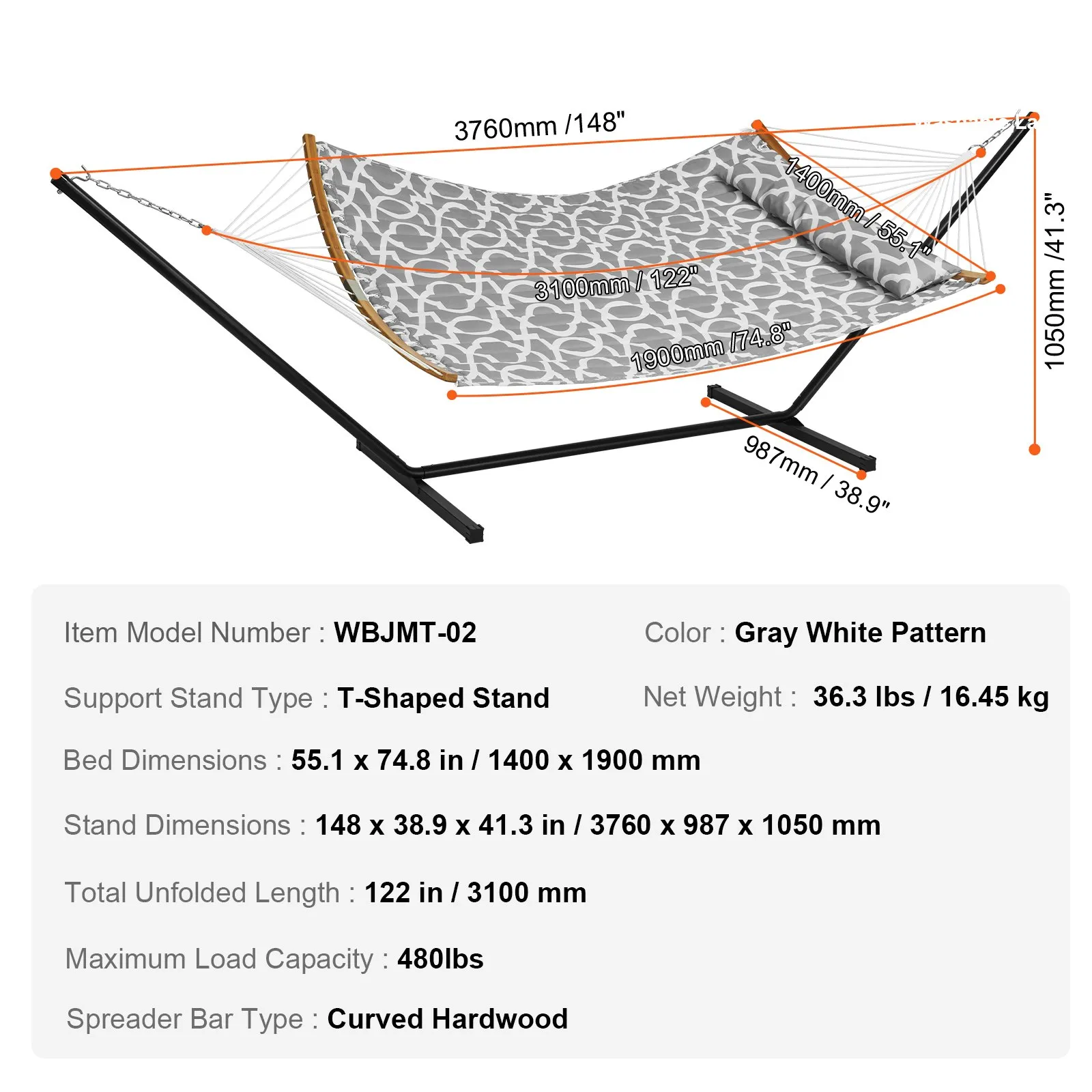 (FINAL PRICES ARE LOWER ON OUR SITE!) VEVOR Two Person Hammock with Stand Included, Double Hammock with Curved Spreader Bar and Detachable Pillow and Portable Carrying Bag, Perfect for Outdoor Freestanding Hammock, 480lb Capacity