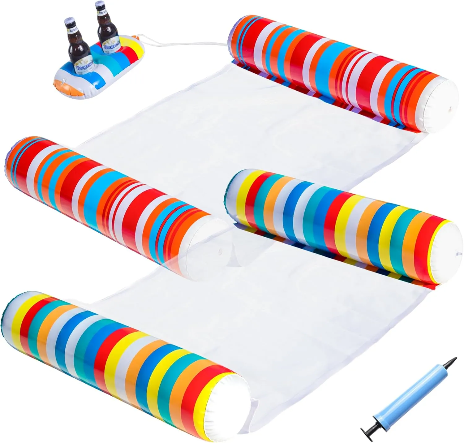 FindUWill 2 Pack Pool Floats with Drink Holder, XL, Inflatable Water Hammock Floaties Multi Purpose 4-in-1 (Saddle, Lounge Chair, Hammock, Drifter), Pool Float Lounger for Adults
