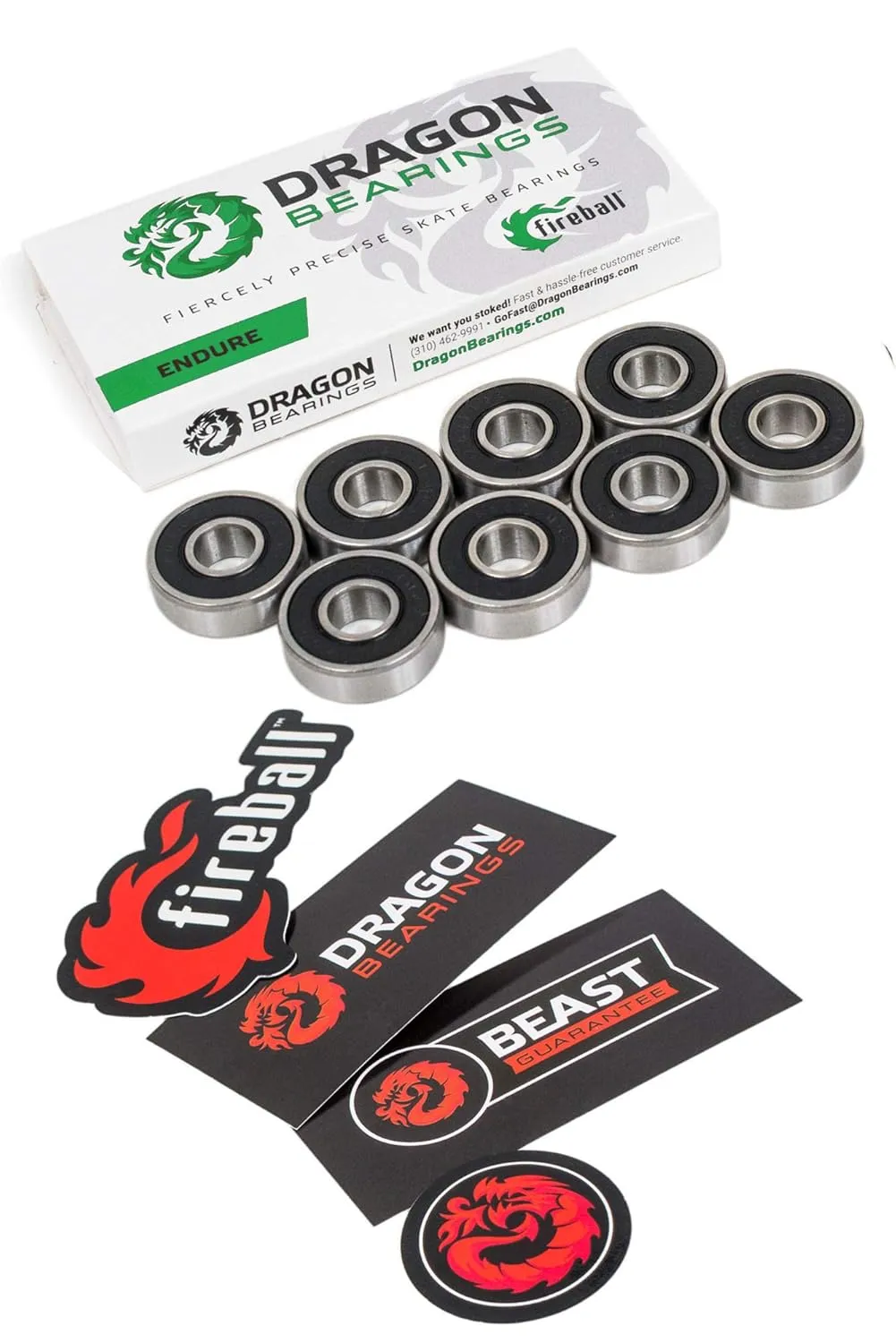 Fireball Dragon Roller Skate Bearings 16 Pack - High Performance Skate Rated Rollerblade Bearings - Dragon Roller Bearing Inline Skate Bearings, Guaranteed for Life (ONE Size, Endure)