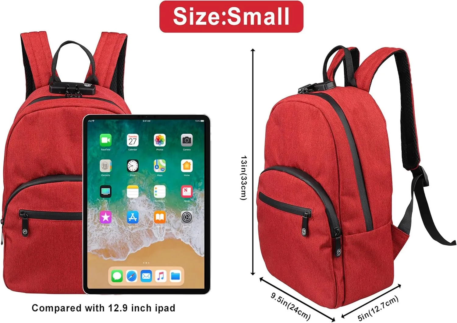 FIREDOG Mini Smell Proof Backpack with Lock, Smell Proof Bag for Men Women Travel (Red)