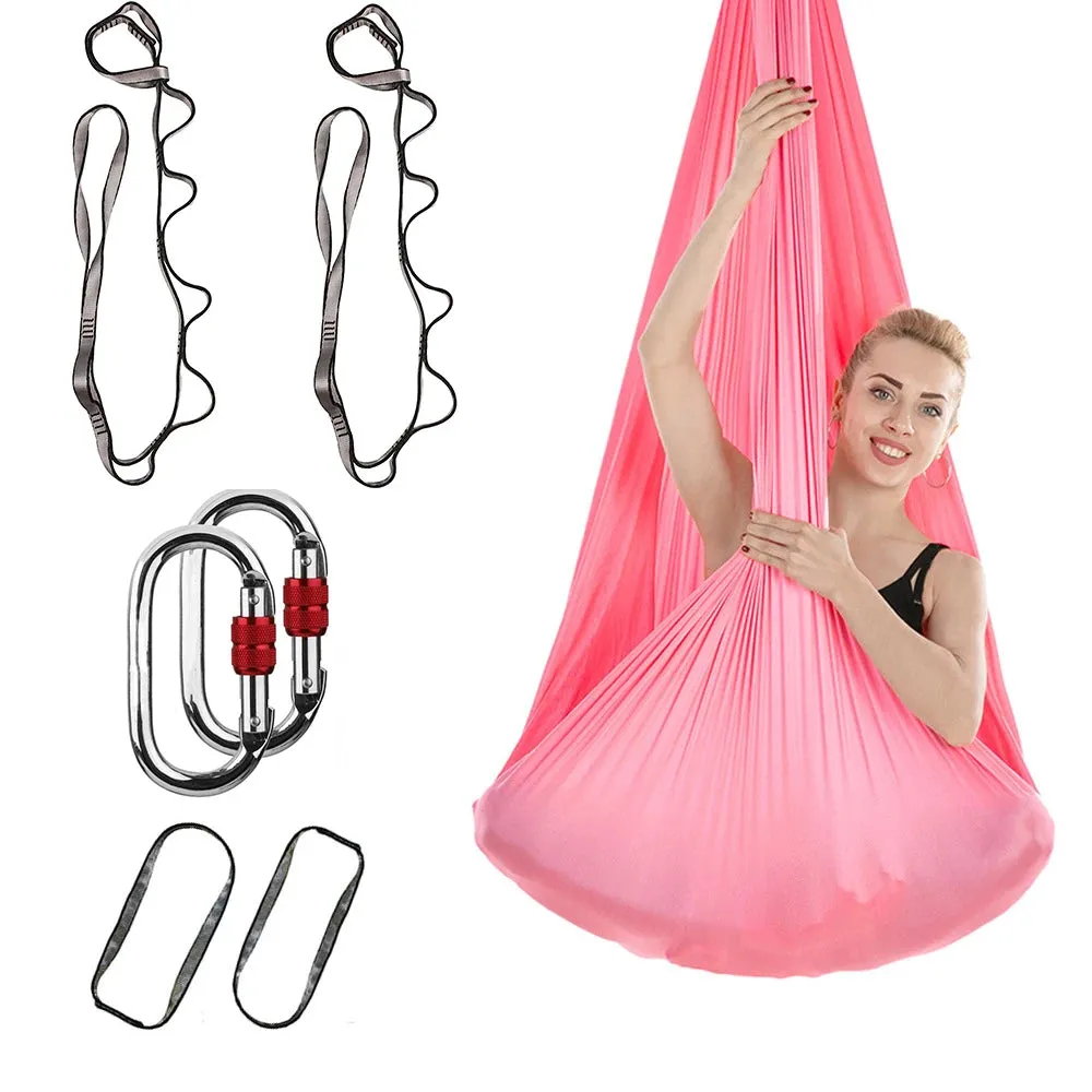 FITNESS 4.37 Yards Aerial Yoga Hammock Set- Durable Aerial Silks with Extension Straps and Carabiners Inversion Practice
