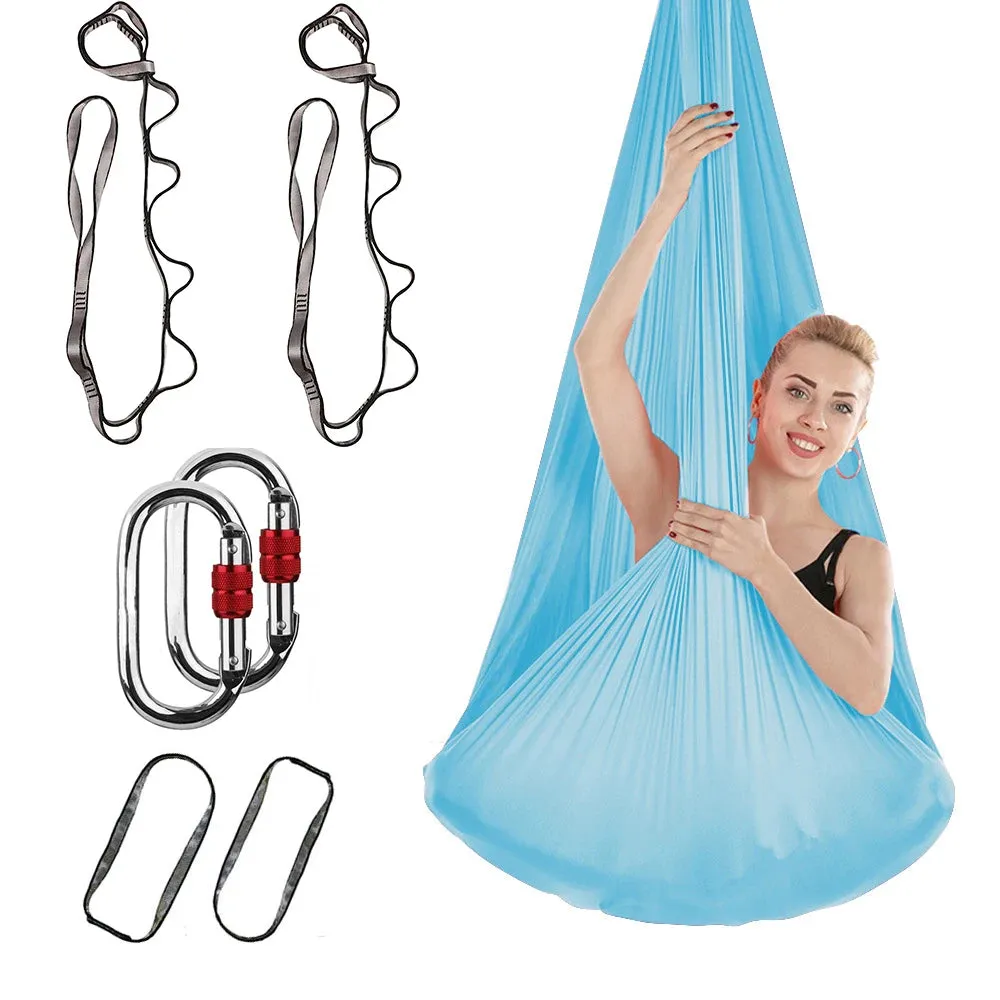 FITNESS 4.37 Yards Aerial Yoga Hammock Set- Durable Aerial Silks with Extension Straps and Carabiners Inversion Practice